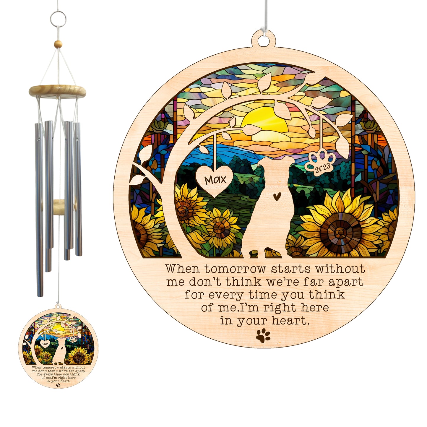 Netecom Staffordshire Bull Terrier Dog Wind Chimes Memorial, Personalized Pet Memorial for Dogs Suncatcher, Dog Loss Memorial Ornament, Sympathy Windchime Outside Garden Decor, Loss of Pet Remembrance Gift