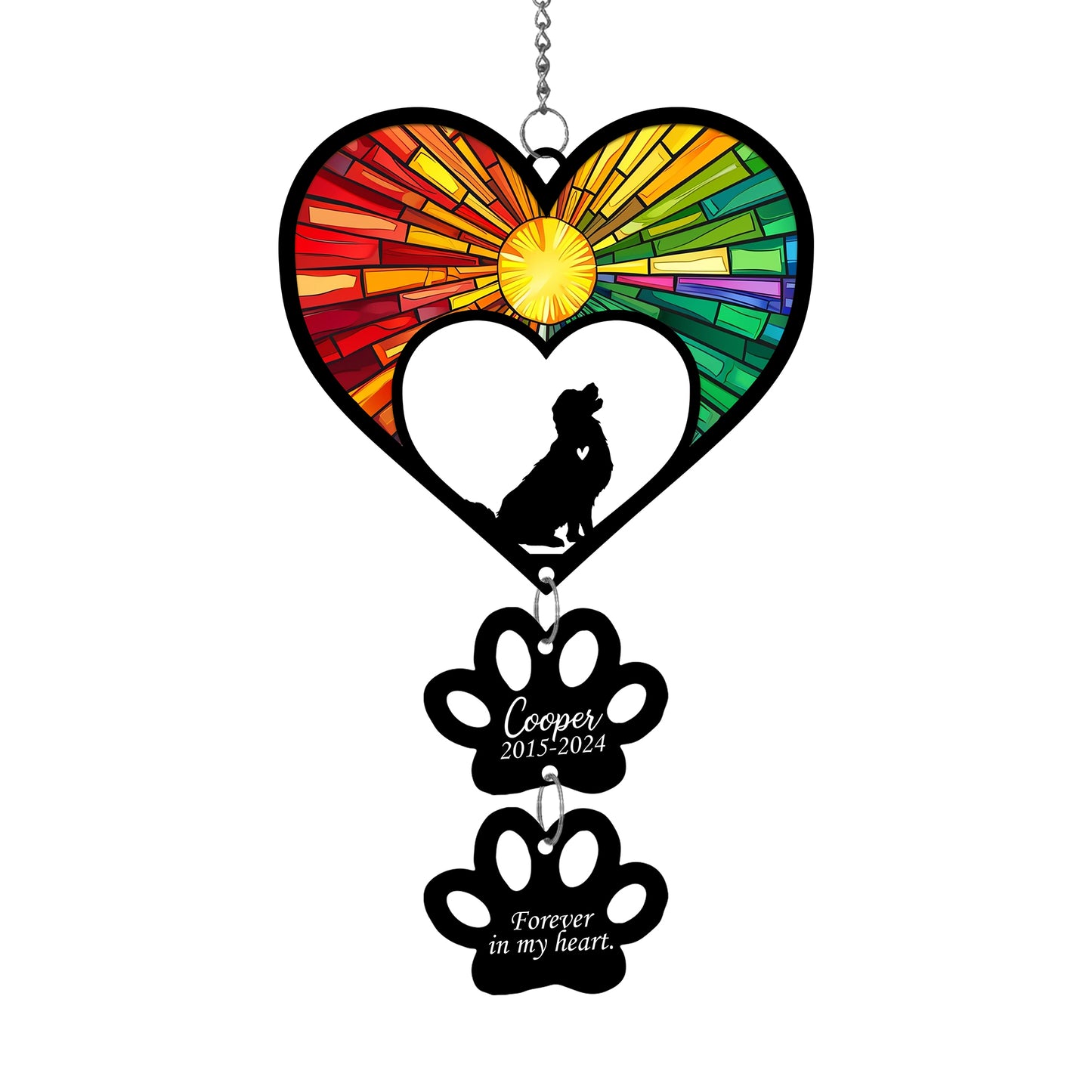 Netecom Personalized Golden Retriever Rainbow Heart Paw Memorial Suncatcher, Custom Dog Ornament with Name Date, Pet Loss Sympathy Gift, Pet Remembrance Keepsake
