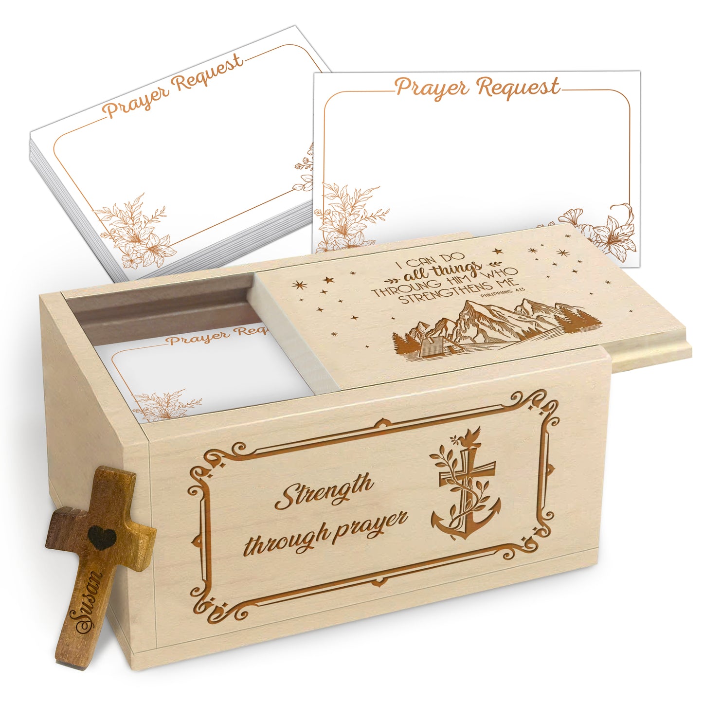 Netecom Personalized Prayer Box with Custom Name Cross, 100 Prayer Request Cards, Christian Gift for Daily Faith and Spiritual Reflection