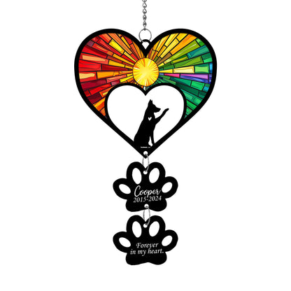 Netecom Personalized German Shepherd Rainbow Heart Paw Memorial Suncatcher, Custom Dog Ornament with Name Date, Pet Loss Sympathy Gift, Dog Remembrance Keepsake