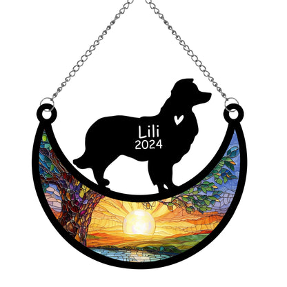 Netecom Personalized Border Collie Memorial Suncatcher, Custom Border Collie Ornament with Name Date, Dog Loss Sympathy Gift, Pet Loss Remembrance Gifts, Bereavement Gifts for Loss of Pet
