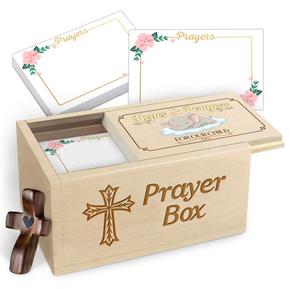 Netecom Baby Prayer Box with 100 Prayer Request Cards & Handheld Cross – Wooden Christian Prayer Box, Meaningful Gift for Parents with Baby, Hopes & Prayers for Our Child