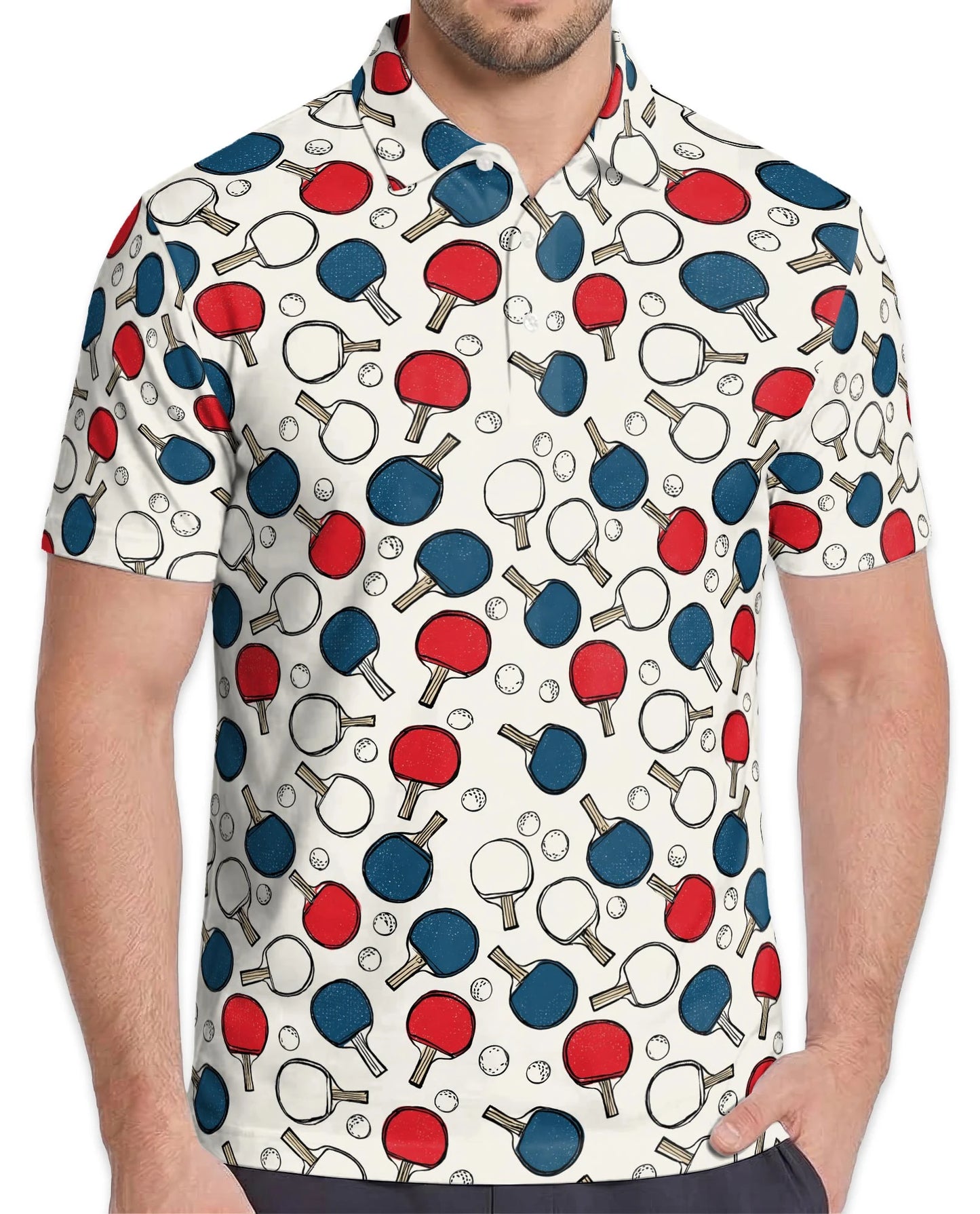 Ping Pong Paddle Pattern Polo Shirt for Men – Table Tennis Sports Style | Netecom