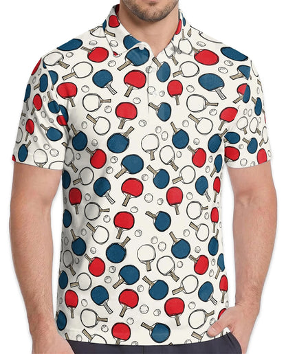 Ping Pong Paddle Pattern Polo Shirt for Men – Table Tennis Sports Style | Netecom