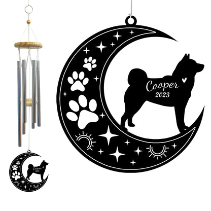 Netecom Akita Dog Wind Chimes Memorial, Personalized Pet Memorial Windchime for Dog Suncatcher, Pet Condolences Gift for Loss of Dog, Pet Remembrance Gift, Sympathy Pet Wind Chimes Outdoor Garden