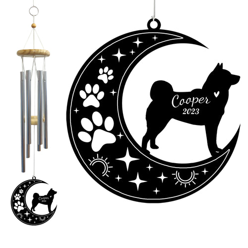 Netecom Akita Dog Wind Chimes Memorial, Personalized Pet Memorial Windchime for Dog Suncatcher, Pet Condolences Gift for Loss of Dog, Pet Remembrance Gift, Sympathy Pet Wind Chimes Outdoor Garden