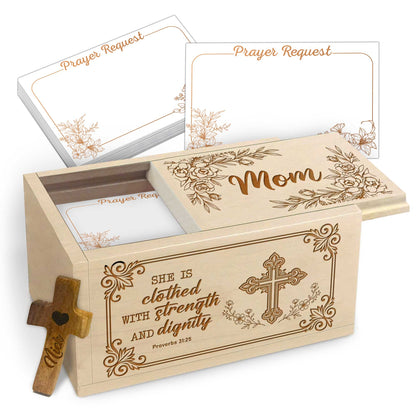 Netecom Personalized Wooden Prayer Box for Mom with 100 Prayer Request Cards and Custom Name Handheld Cross, Meaningful Religious Gift for Mother