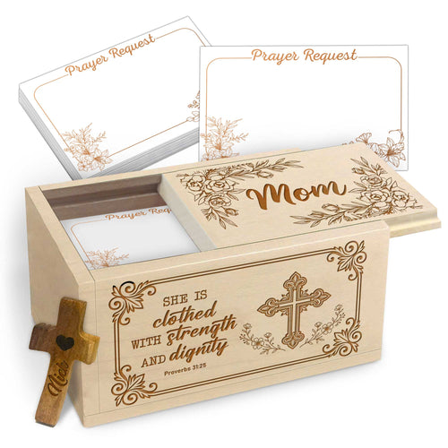 Netecom Personalized Wooden Prayer Box for Mom with 100 Prayer Request Cards and Custom Name Handheld Cross, Meaningful Religious Gift for Mother