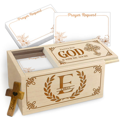 Netecom Personalized Prayer Box with Custom Name and Letter, Christian Keepsake with 100 Prayer Request Cards, Spiritual Gift for Men, Women, or Children