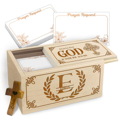 Netecom Personalized Prayer Box with Custom Name and Letter, Christian Keepsake with 100 Prayer Request Cards, Spiritual Gift for Men, Women, or Children
