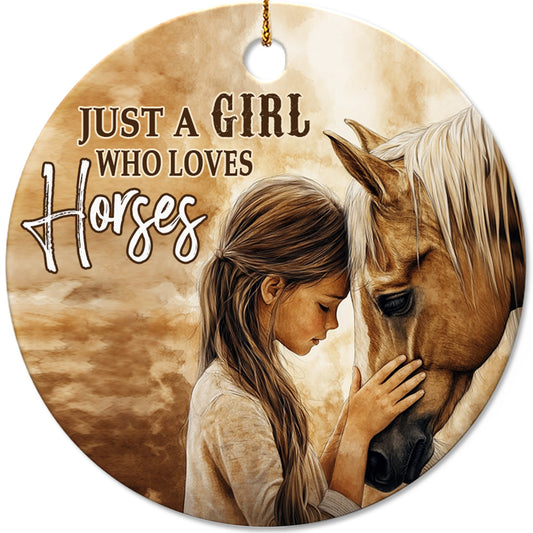 Netecom Vintage Horse Christmas Ornament, Just A Girl Who Loves Horses Ceramic Ornament for Xmas Tree Hanging Decorations Gift, Farmhouse Decor, Gifts for Girls, Holiday Party Present