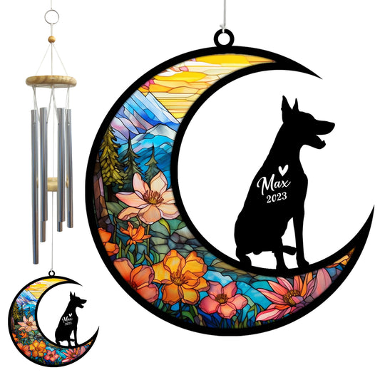 Netecom Doberman Dog Wind Chimes Memorial, Personalized Pet Memorial Windchime for Dogs Suncatcher, Dobie Dog Loss Memorial Ornament, Loss of Pet Remembrance Gift, Sympathy Pet Wind Chimes Outdoor Garden