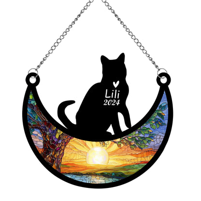 Netecom Personalized American Shorthair Cat  Memorial Suncatcher, Custom Cat Ornament with Name Date, Loss of Pet Sympathy Suncatcher Gifts for Cat Lovers, Remembrance Gifts for Loss of Pet