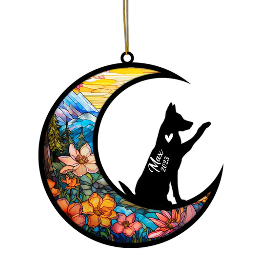 Netecom Personalized German Shepherd Memorial Suncatcher, Beagle Christmas Ornament with Name Date, Dog Memorial Ornament Loss of Pet Sympathy Gift, Pet Loss Stained Glass