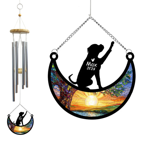 Netecom Boxer Dog Memorial Wind Chimes with Suncatcher, Personalized Pet Remembrance Ornament, Sympathy Gift for Dog Passing Away