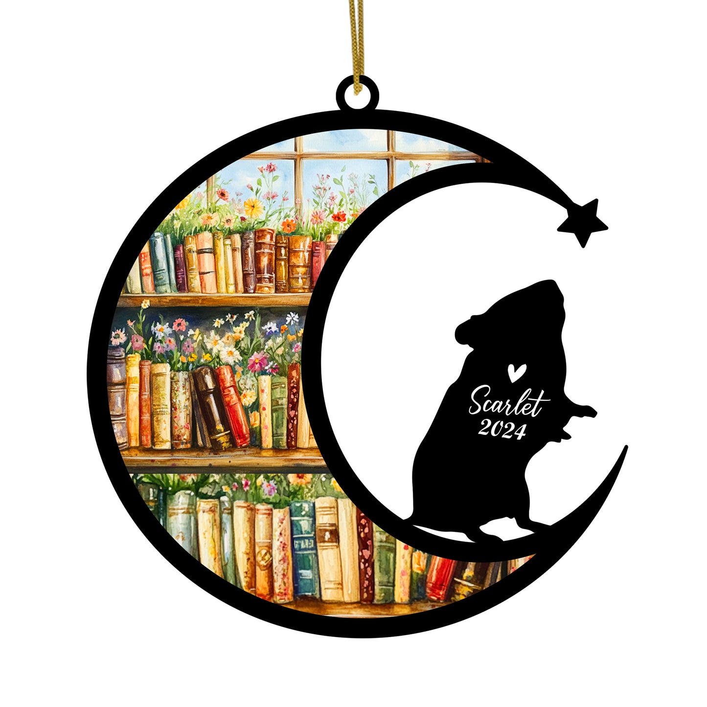 Netecom Personalized Hamster Suncatcher for Windows Hanging, Custom Pet Sun Catcher Ornament with Name Date, Unique Gifts for Book Lovers, Reader Teacher Librarian Bookworm