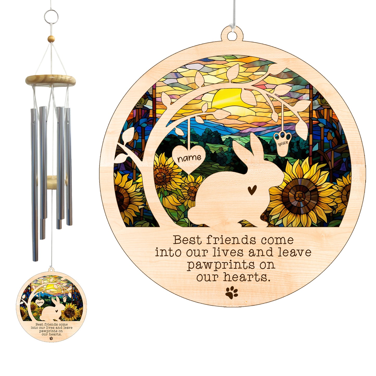 Netecom Rabbit Wind Chimes Memorial, Personalized Pet Memorial for Rabbit Suncatcher, Bunny Loss Memorial Ornament, Sympathy Windchime Outside Garden Decor, Loss of Pet Remembrance Gift