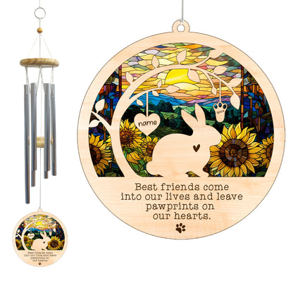 Netecom Rabbit Wind Chimes Memorial, Personalized Pet Memorial for Rabbit Suncatcher, Bunny Loss Memorial Ornament, Sympathy Windchime Outside Garden Decor, Loss of Pet Remembrance Gift
