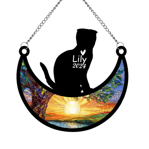 Netecom Personalized Scottish Fold Cat Memorial Suncatcher, Custom Cat Ornament with Name Date, Loss of Pet Sympathy Suncatcher Gifts for Cat Lovers, Remembrance Gifts for Loss of Pet