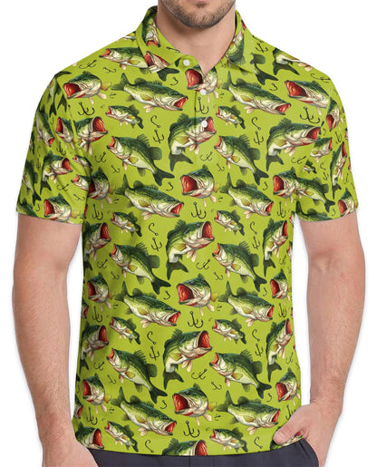 Bass Fishing Pattern Polo Shirt for Men – Outdoor Angler Style | Netecom