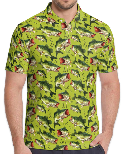 Bass Fishing Pattern Polo Shirt for Men – Outdoor Angler Style | Netecom