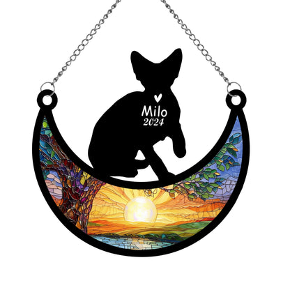 Netecom Personalized Devon Rex Cat Memorial Suncatcher, Custom Cat Ornament with Name Date, Loss of Pet Sympathy Suncatcher Gifts for Cat Lovers, Remembrance Gifts for Loss of Pet