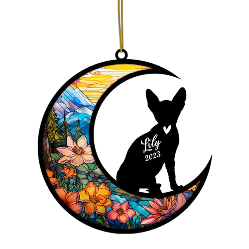 Netecom Personalized Sphynx Cat Memorial Suncatcher - Custom with Name & Date - Pet Loss Light Catcher - Christmas Cat Ornament for Window & Car Decor