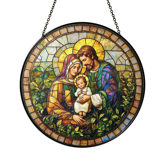 Netecom Holy Family Stained Glass Ornament – Nativity Scene Window Sun Catcher, Christian Christmas Gift for Home