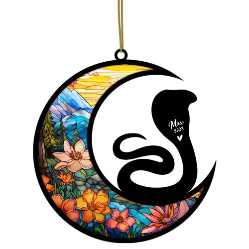 Netecom Personalized Snake Memorial Suncatcher, Pet Loss Suncatcher, Bereavement Snake Loss Gift, Custom Snake with Name Date, Gifts for Snake Lovers, Hanging Ornaments for Car, Window
