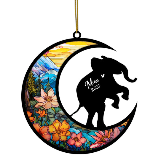 Netecom Personalized Elephant Memorial Suncatcher, Bereavement Pet Loss Gift, Custom Elephant with Name Date, Gifts for Elephant Lovers, Hanging Ornament for Xmas, Car, Window