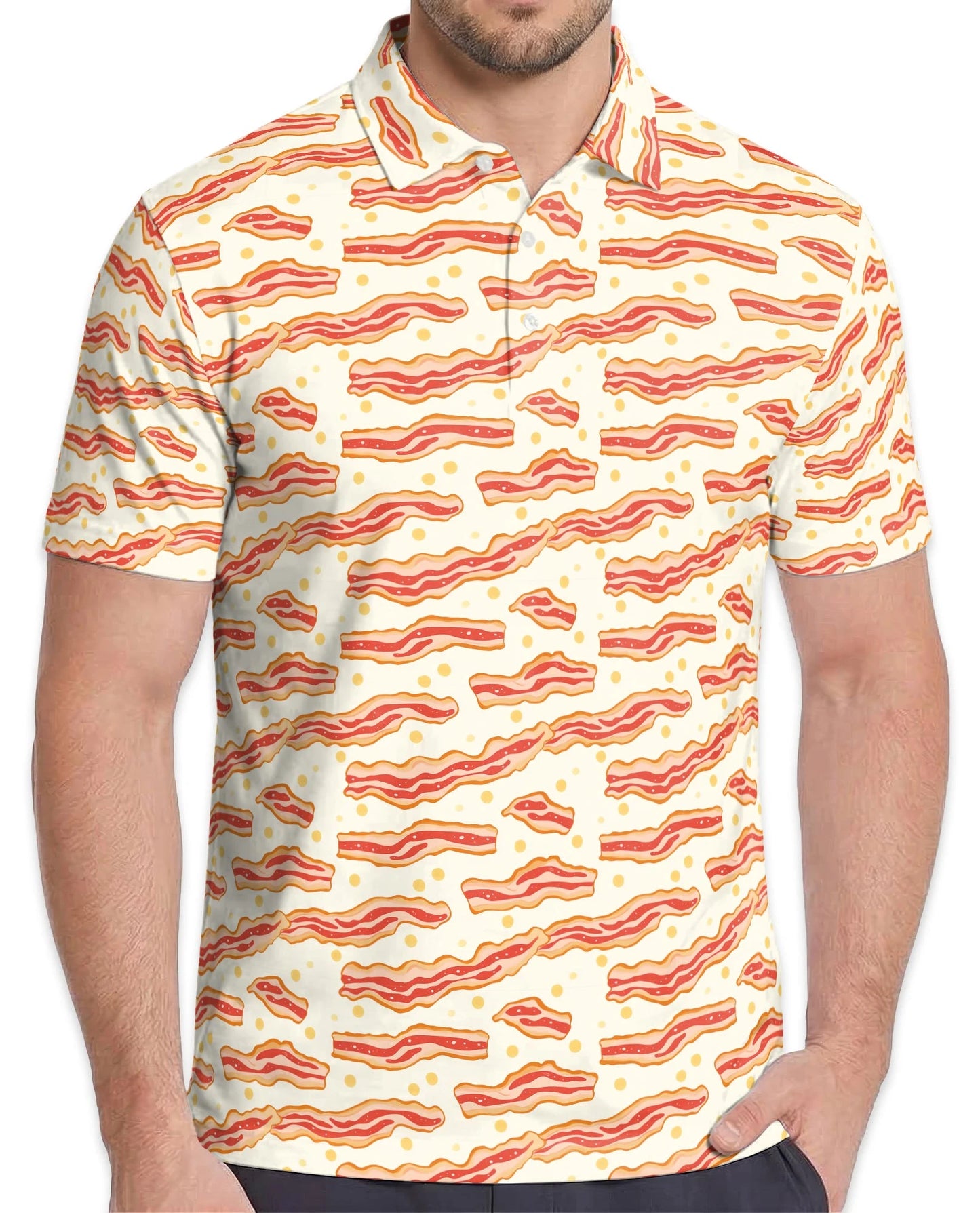Bacon Pattern Polo Shirt for Men – Funny Food Lover Style | Netecom