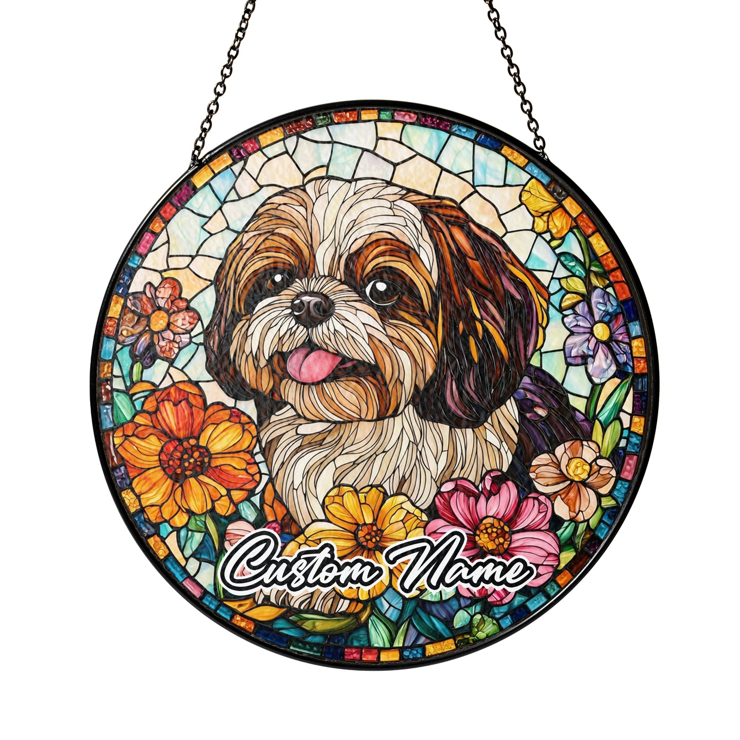 Netecom Personalized Shih Tzu Dog Ornament, Custom Stained Glass Memorial Suncatcher, Pet Loss Sympathy Gift, Christmas Decoration