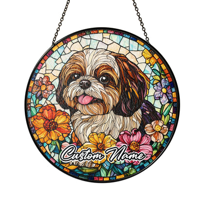 Netecom Personalized Shih Tzu Dog Ornament, Custom Stained Glass Memorial Suncatcher, Pet Loss Sympathy Gift, Christmas Decoration