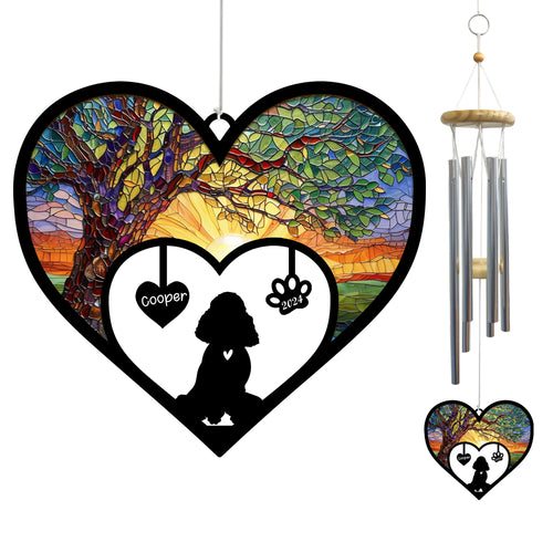 Netecom Personalized Poodle Dog Memorial Wind Chimes, Dog Name Suncatcher, Pet Sympathy Gift for Dog Lovers, Outdoor Garden Memorial Ornament