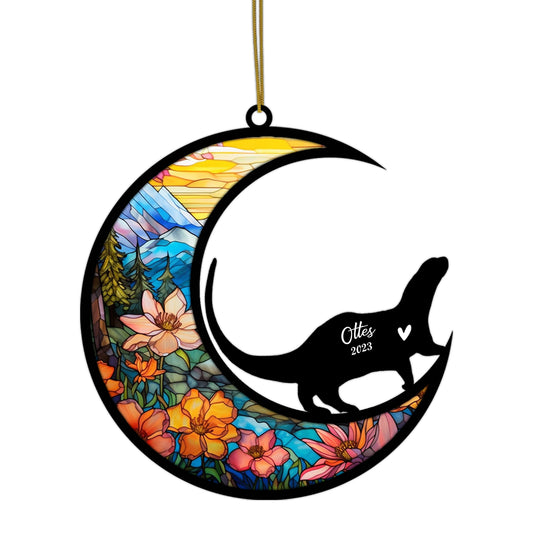 Netecom Personalized Otter Memorial Suncatcher, Pet Loss Suncatcher, Bereavement Otter Loss Gift, Custom Otter with Name Date, Gifts for Otter Lovers Hanging Ornaments for Xmas, Car, Window