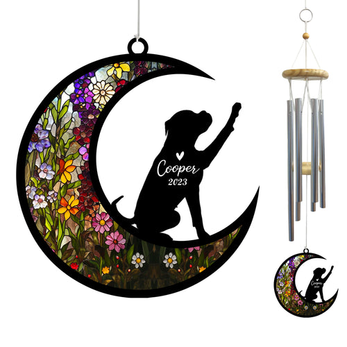 Netecom Boxer Dog Wind Chimes Memorial, Personalized Pet Memorial Windchime for Dogs Suncatcher, Loss of Pet Remembrance Gift, Sympathy Wind Chimes Outside Garden Decor, Dog Passing Away Gifts