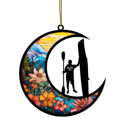 Netecom Personalized Kayaking Suncatcher Ornament for Christmas Tree 2025 - Merry Christmas Ornament for Sports Lovers - Kayak Gift for Dad, Brother, or Friends - Outdoor Adventure Decoration