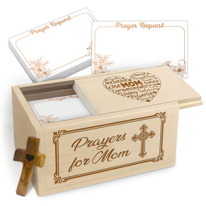 Netecom Personalized Mom Prayer Box with Custom Name Cross and 100 Prayer Request Cards, Christian Prayer Keepsake Gift for Birthday, Mother’s Day, Christmas or Daily Faith