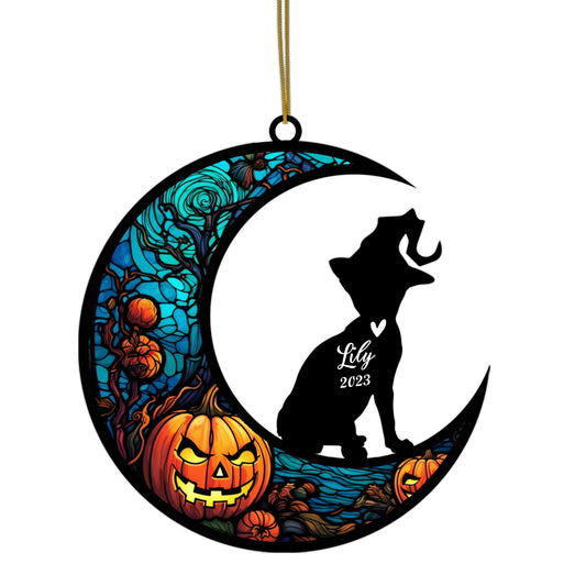 Netecom Personalized Halloween Sphynx Cat Suncatcher - Memorial Gift for Loss of Cat, Custom Sphynx Lovers Ornament for Window or Wall Hanging, Spooky Sympathy Gift