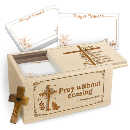 Netecom Personalized Prayer Box with Custom Name on Box and Wooden Cross – 100 Prayer Request Cards, Custom Engraved Christian Keepsake for Mom, Dad, Family, or Loved Ones