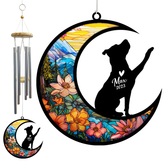 Netecom Pitbull Dog Wind Chimes Memorial, Personalized Pet Memorial Windchime for Dogs Suncatcher, Dog Loss Memorial Ornament, Loss of Pet Remembrance Gift, Sympathy Pet Wind Chimes Outdoor Garden