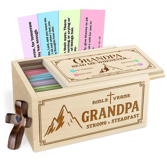 Netecom Bible Verses Box for Grandpa with Prayer Cross, 150 Upgrade Bible Verse Cards Box Set for Emotions and Feelings, 4 Emotional Themes, Religious Gift for Grandfather, Encouragement & Love