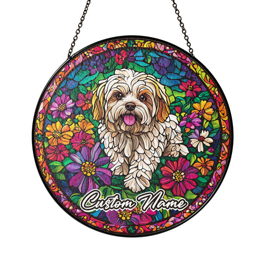 Netecom Custom Maltese Dog Stained Glass Ornament, Personalized Memorial Suncatcher, Pet Loss Sympathy Gift, Christmas Decoration