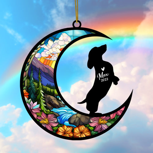 Netecom Dachshund Memorial Suncatcher, Personalized Dachshund Christmas Ornament with Name Date, Pet Loss Stained Glass Sun Catchers, Bereavement Gift Dog Memorial Ornament Loss of Pet Sympathy Gift