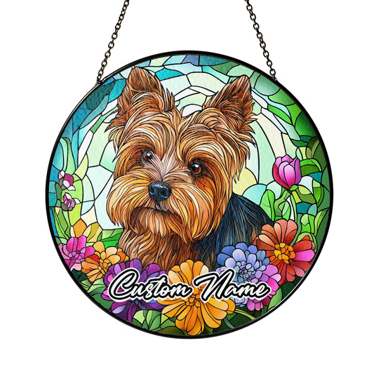 Netecom Personalized Yorkshire Terrier Dog Ornament, Custom Memorial Suncatcher, Pet Loss Remembrance Gift, Christmas Decoration