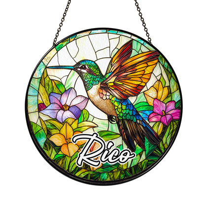 Netecom Personalized Hummingbird Stained Glass Ornament – Custom Flower & Bird Sun Catcher, Nature-Inspired Décor & Gift