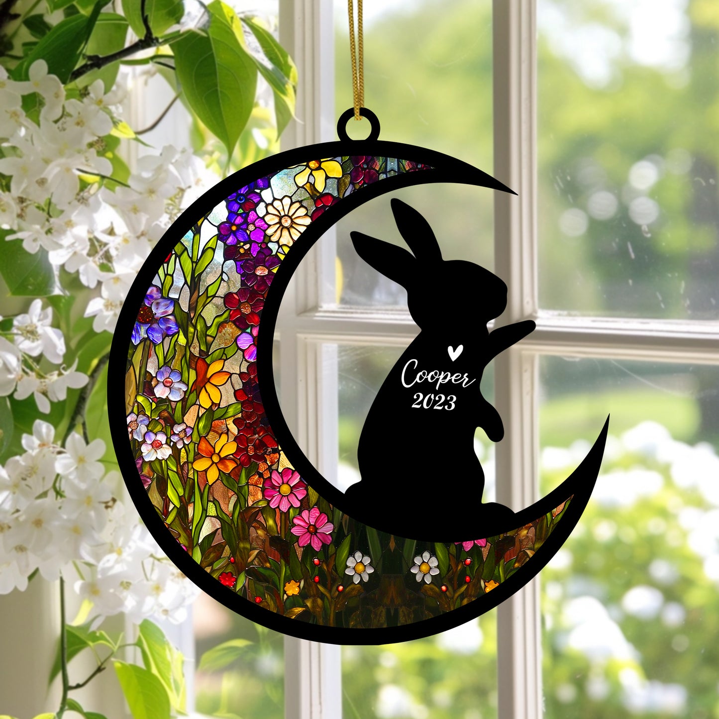 Netecom Personalized Rabbit Memorial Suncatcher, Bereavement Gift for Rabbit Ornament with Name, Pet Loss Gifts for Bunny Lovers Loss of Rabbit Sympathy Gift, Rabbit Lover Gift
