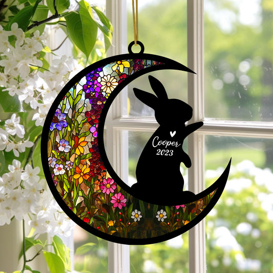 Netecom Personalized Rabbit Memorial Suncatcher, Bereavement Gift for Rabbit Ornament with Name, Pet Loss Gifts for Bunny Lovers Loss of Rabbit Sympathy Gift, Rabbit Lover Gift
