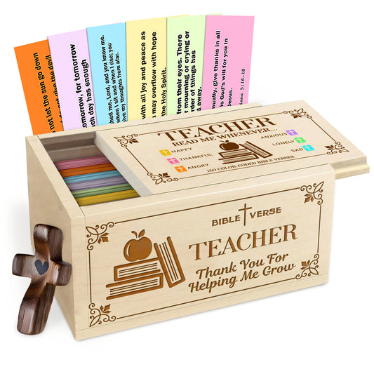 Netecom Bible Verse Box for Teacher with Prayer Cross, 150 Upgrade Bible Verse Cards Box Set for Emotions and Feelings, Christian Teacher Appreciation Gifts, Thank You Teachers Gift
