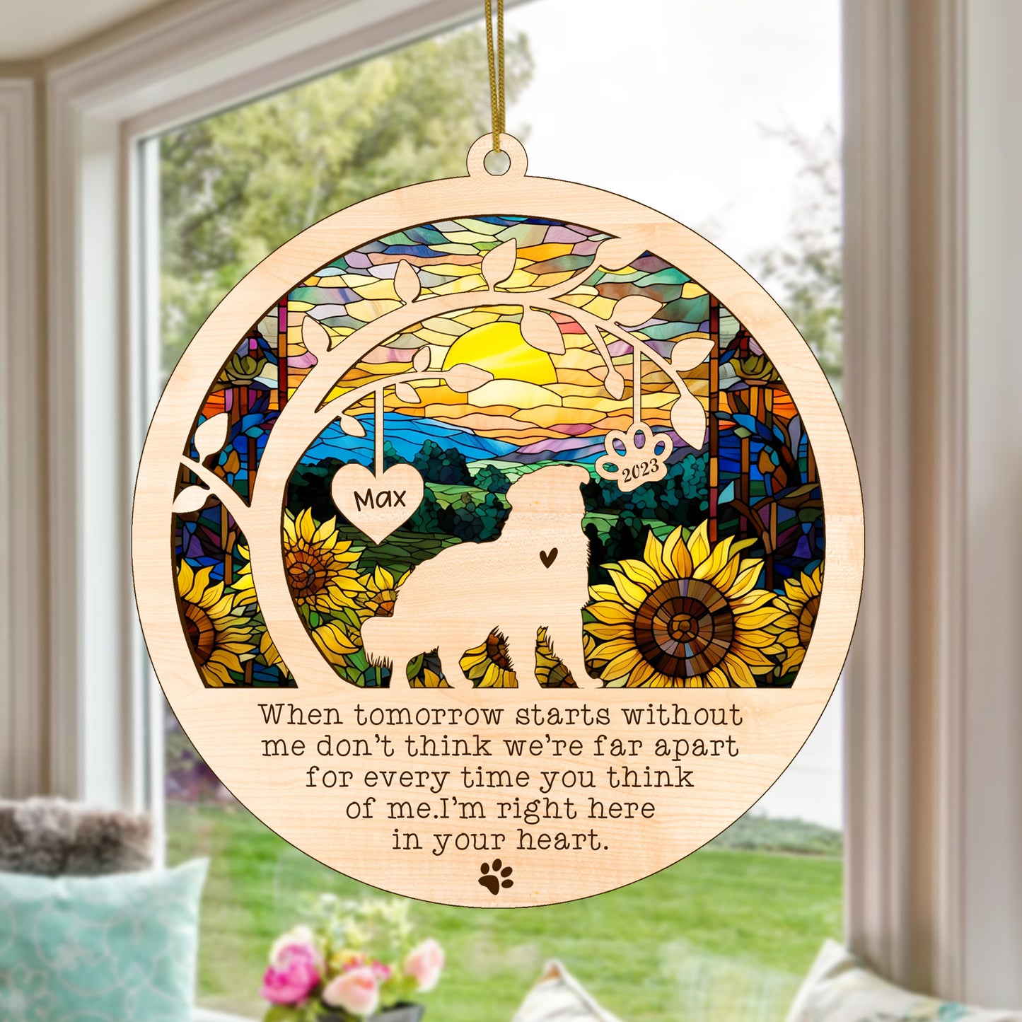 Netecom Australian Shepherd Dog Memorial Suncatcher, Personalized with Name Date Dog Suncatcher, Pet Loss Suncatcher, Bereavement Gift Dog Memorial Ornament Loss of Pet Sympathy Gifs Dog Lovers